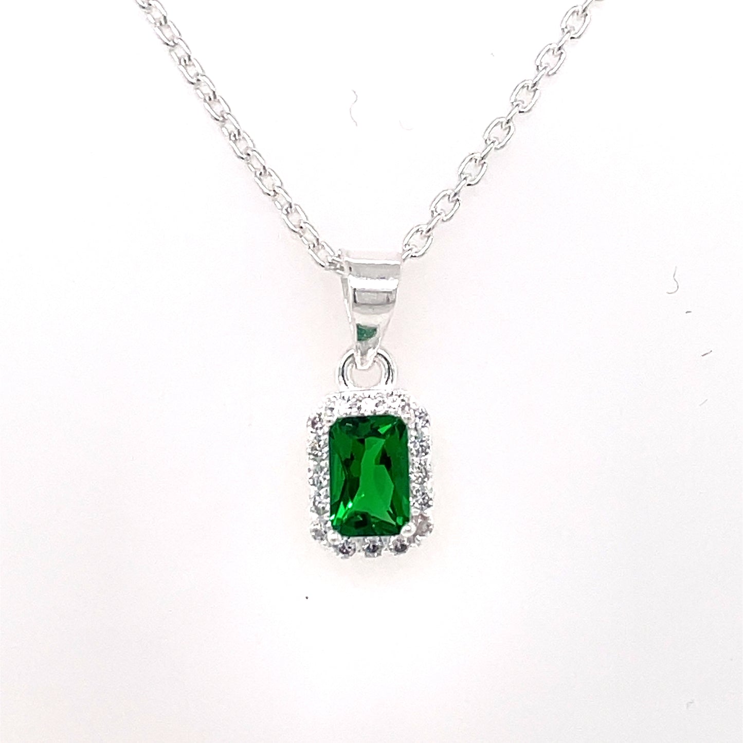 Sterling Silver Green CZ Rectangular Pendant 340/G