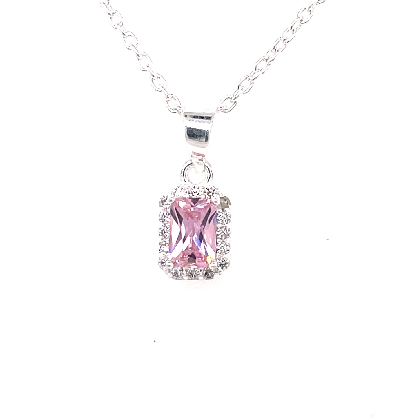 Sterling Silver Pink CZ Rectangular Pendant 340/P