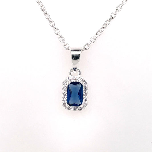 Sterling Silver Blue CZ Rectangular Pendant 340/S