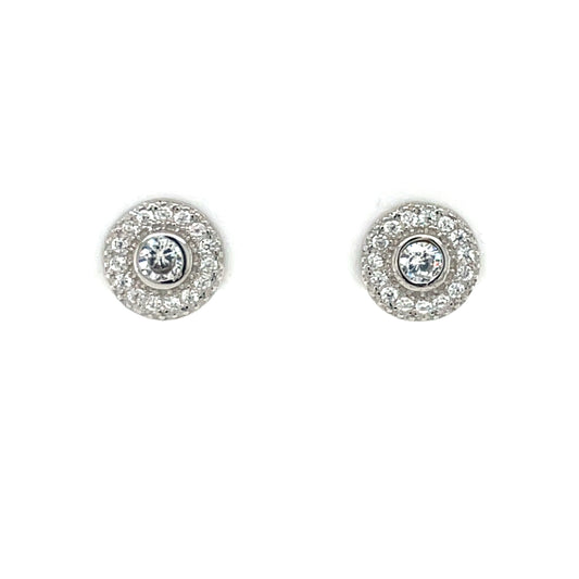 Sterling Silver CZ Halo Stud Earrings SE3412
