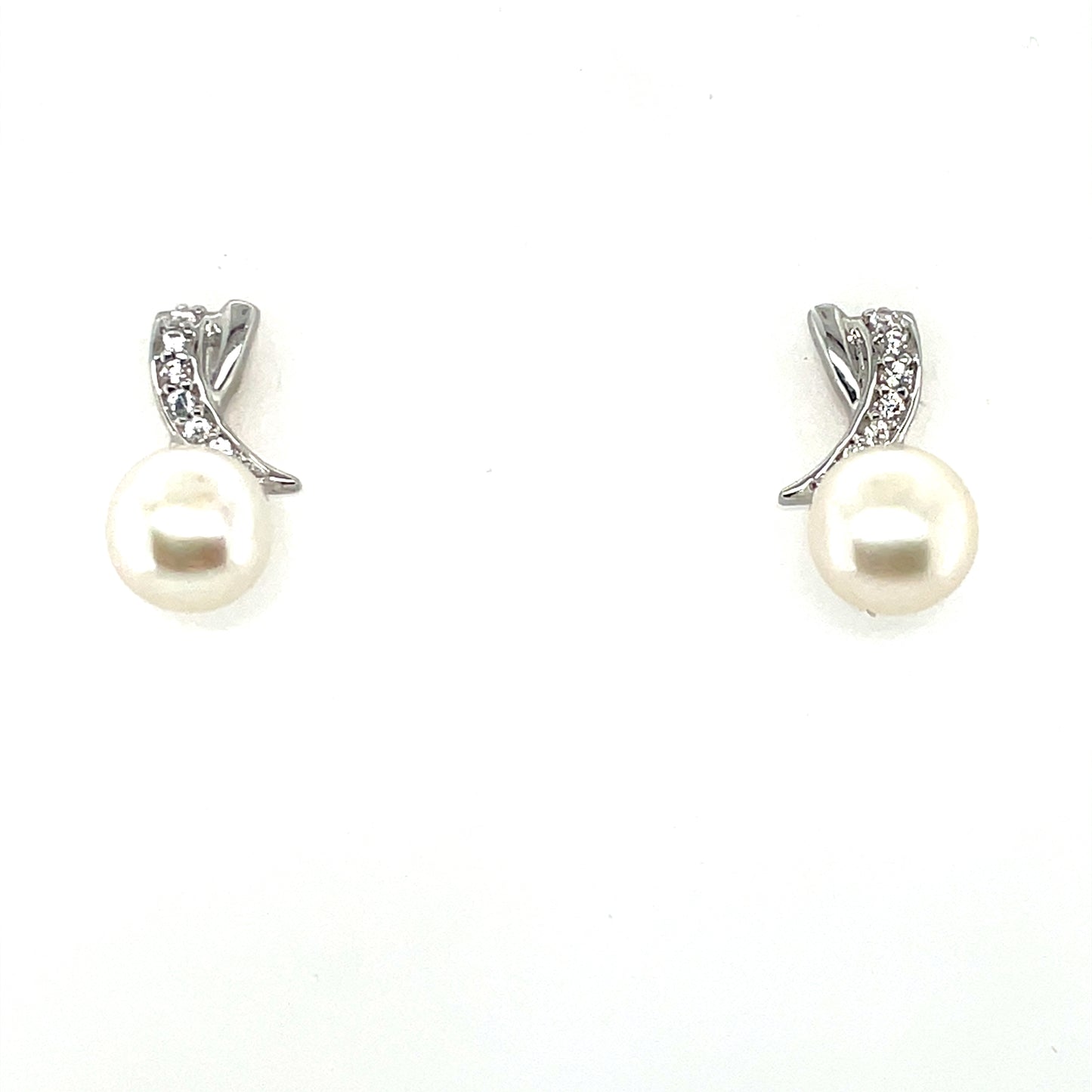 Sterling Silver Freshwater Pearl & CZ Stud Earrings SE3414