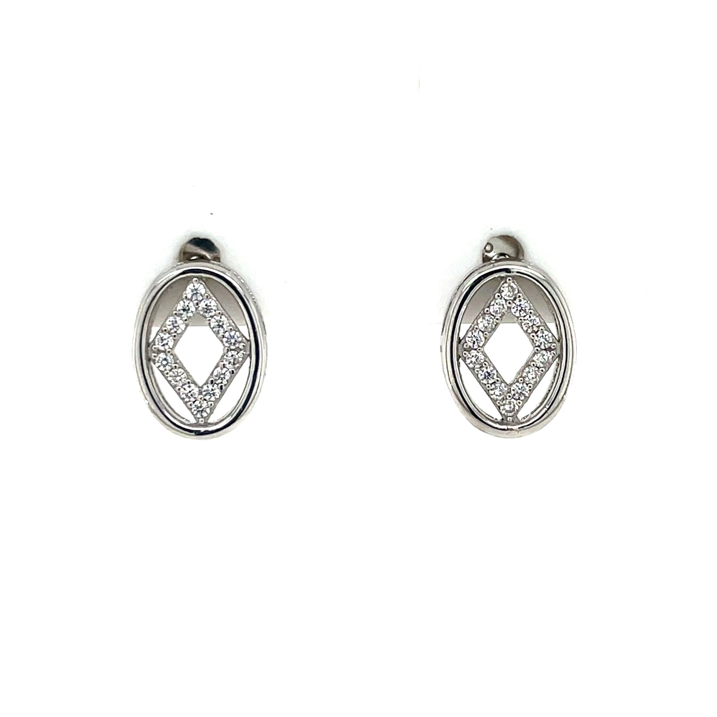 Sterling Silver CZ Diamond in Oval Stud Earrings SE3430