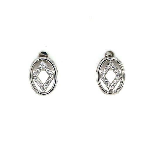 Sterling Silver CZ Diamond in Oval Stud Earrings SE3430