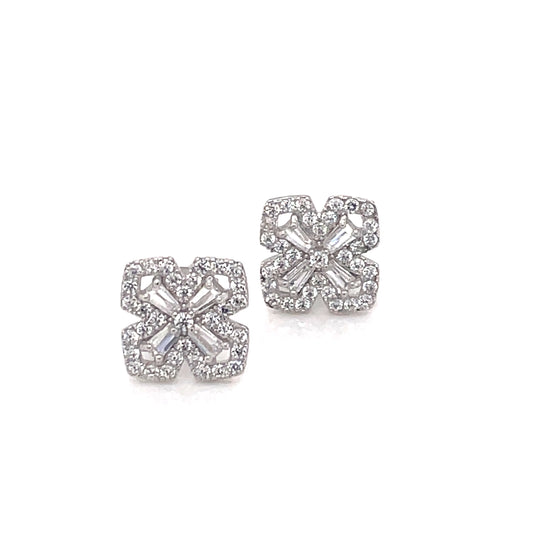 Sterling Silver CZ Quatrefoil Stud Earrings SE3431