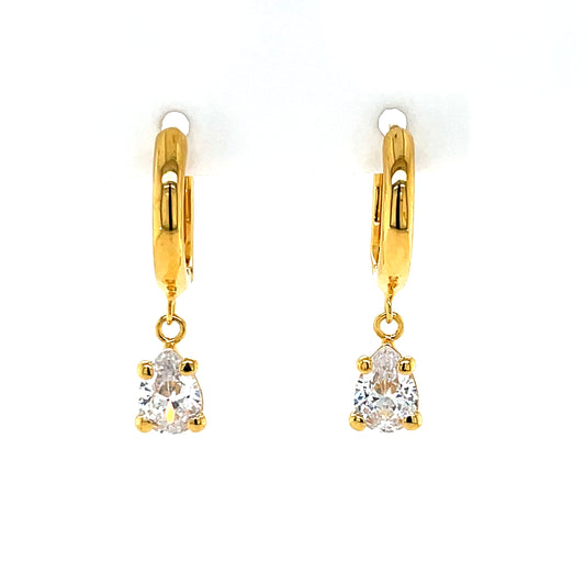 Gold-plated Silver 13mm Huggie Earrings with Teardrop CZ Dropper SE3438