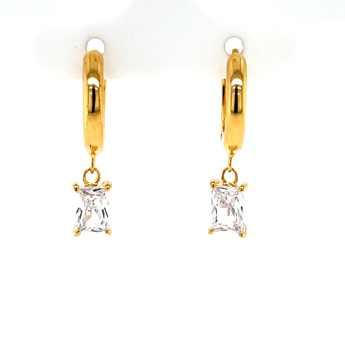 Gold-plated Silver 13mm Huggie Earrings with Rectangular CZ Dropper SE3439