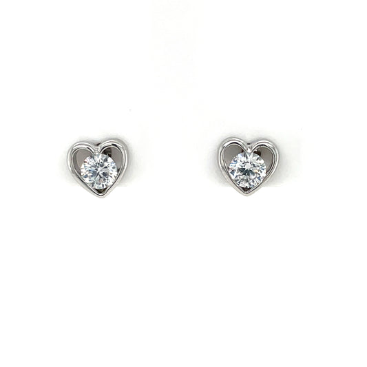 Sterling Silver CZ Heart Stud Earrings SE3440