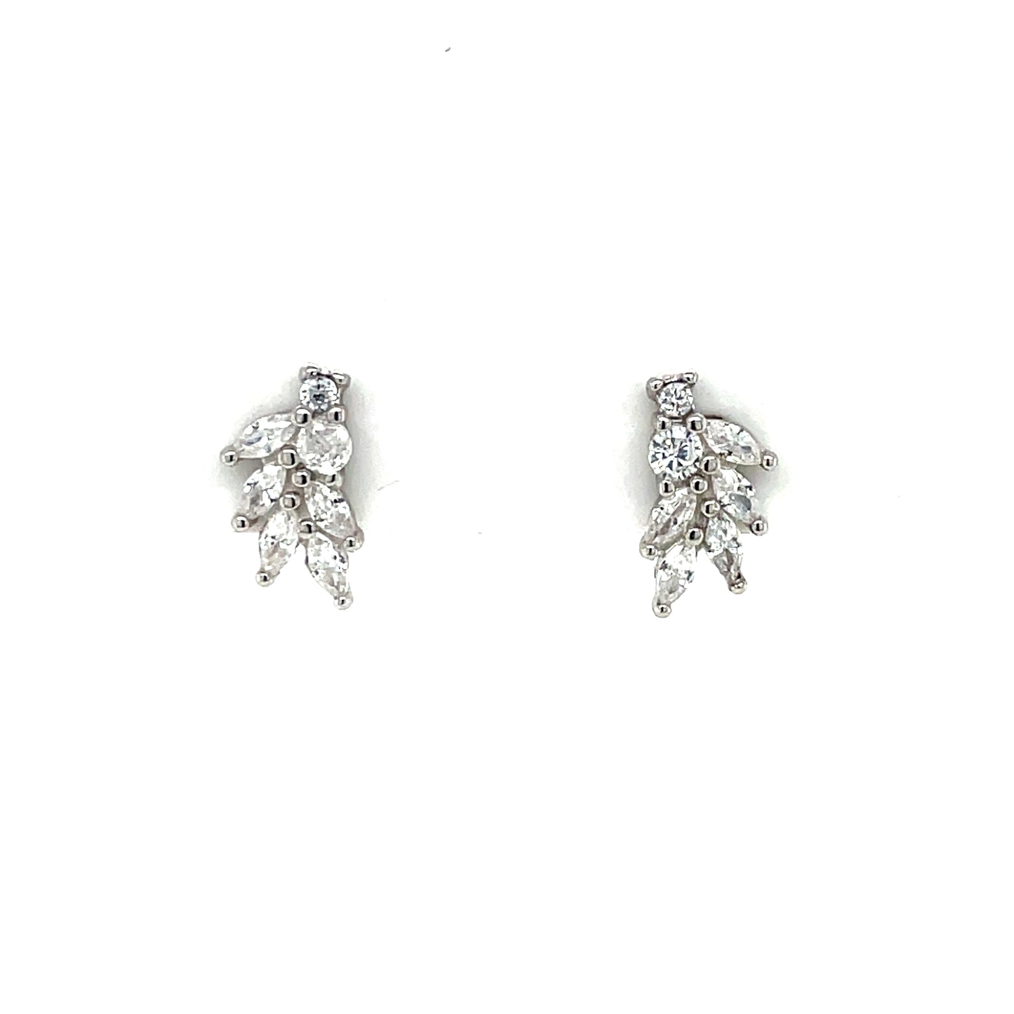 Silver CZ Leaf Stud Earrings SE3484