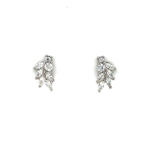 Silver CZ Leaf Stud Earrings SE3484