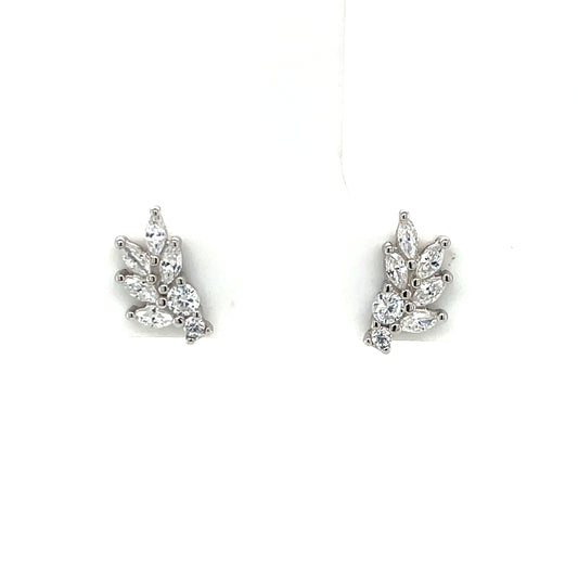Sterling Silver CZ Leaf Stud Earrings SE3484