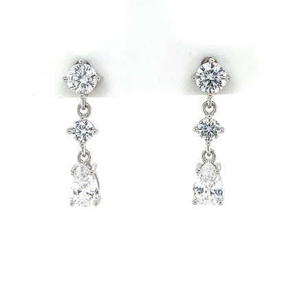 Sterling Silver 3 CZ  Drop Earrings SE3520
