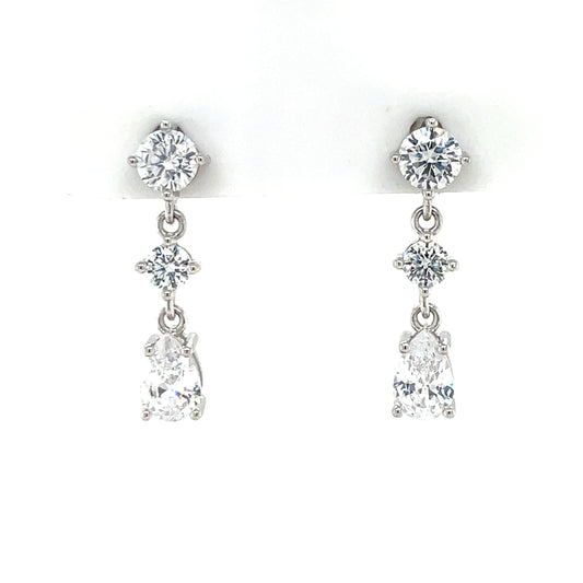 Sterling Silver 3 CZ  Drop Earrings SE3520