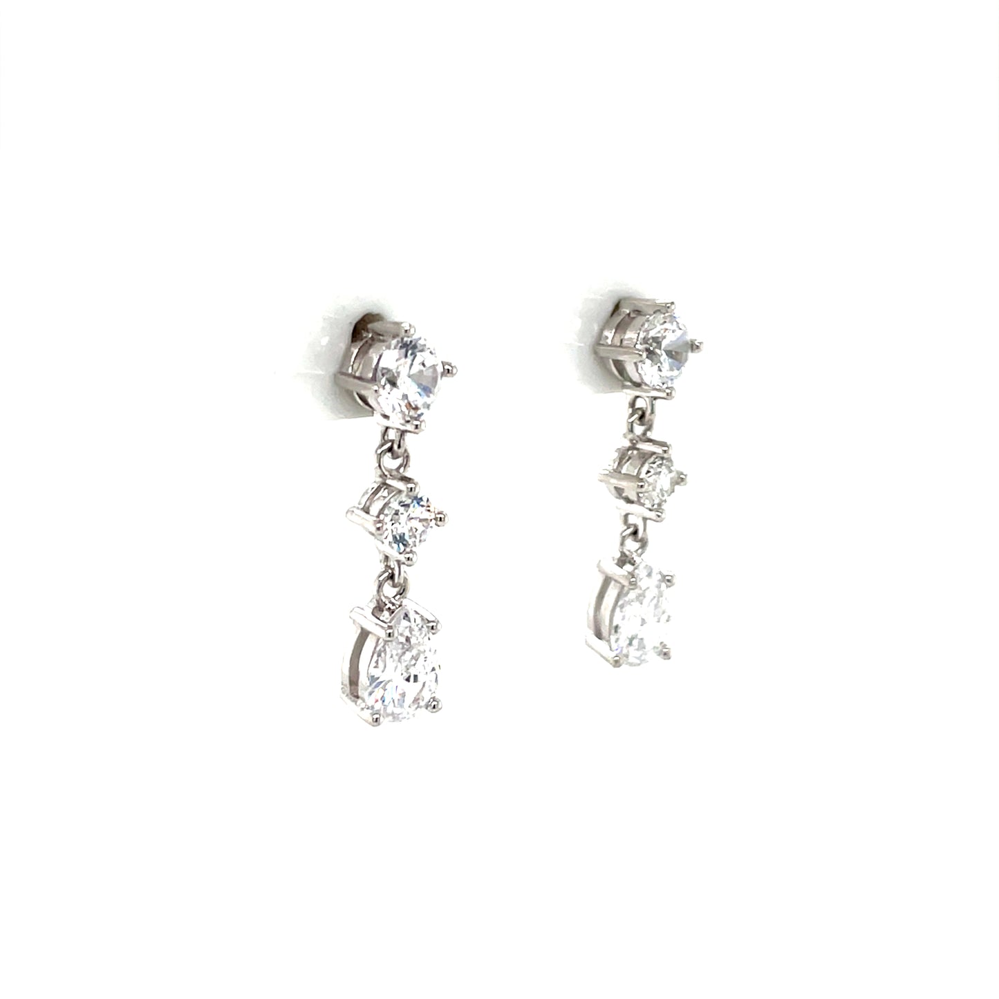 Sterling Silver 3 CZ Drop Earrings SE3520