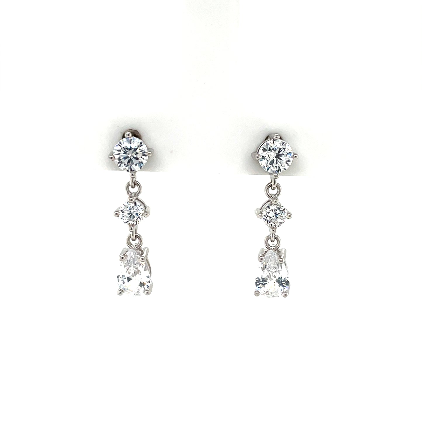 Sterling Silver 3 CZ Drop Earrings SE3520