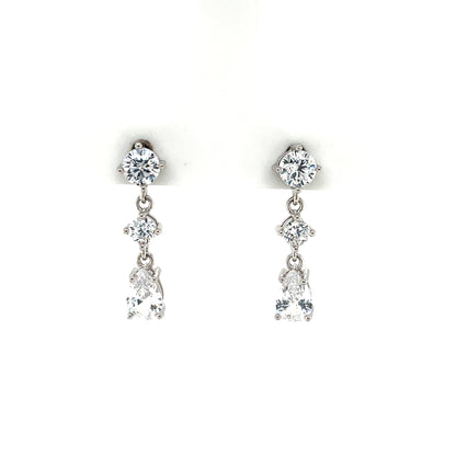 Sterling Silver 3 CZ Drop Earrings SE3520