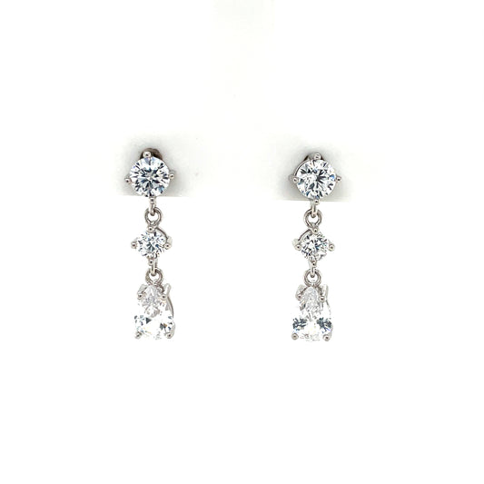 Sterling Silver 3 CZ Drop Earrings SE3520