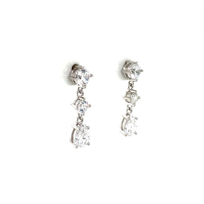 Sterling Silver 3 CZ  Drop Earrings SE3520