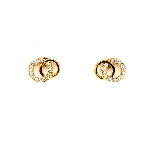 Gold-plated Silver CZ W/Plain Circles Stud Earrings SE3535