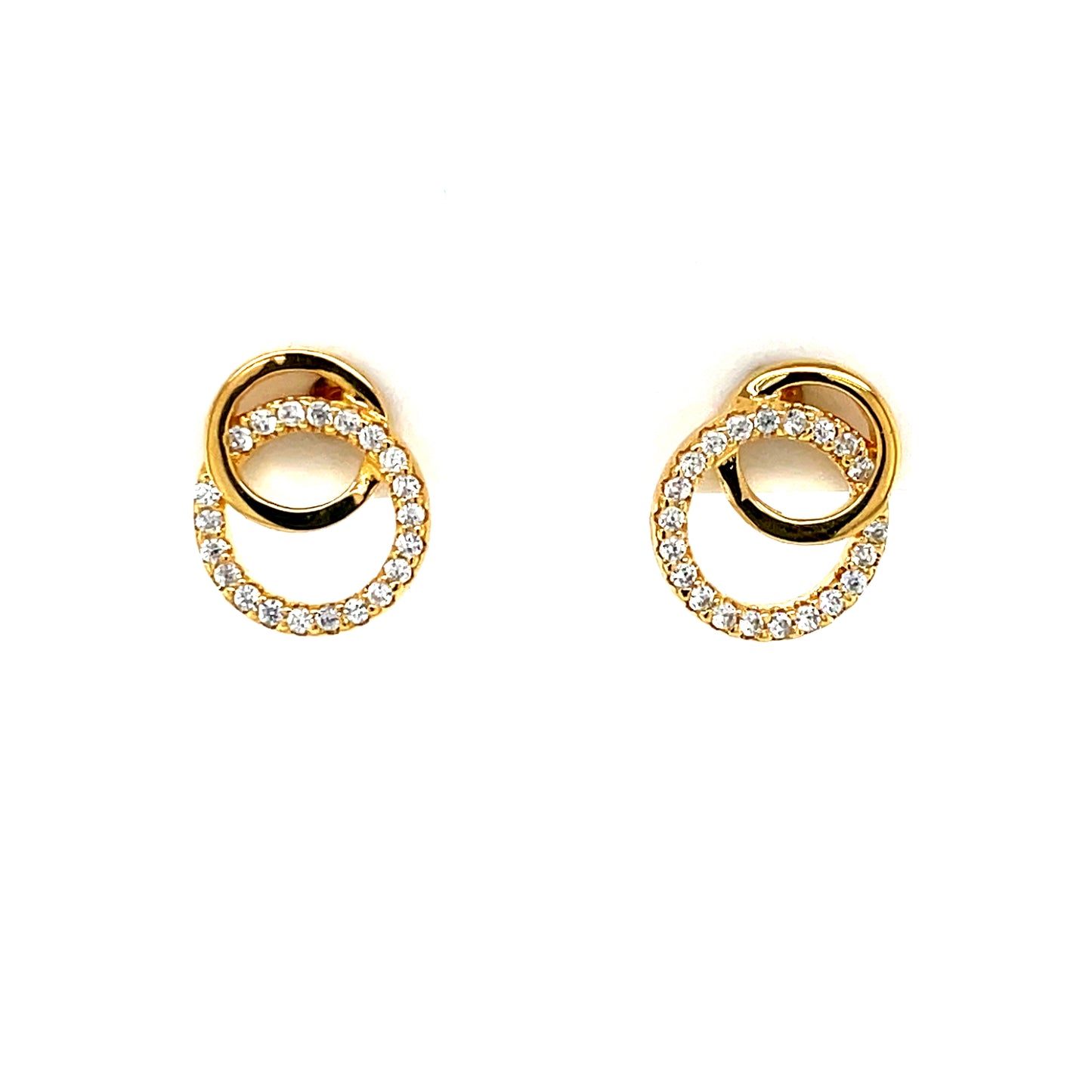 Gold-plated Silver CZ Circles Stud Earrings SE3536