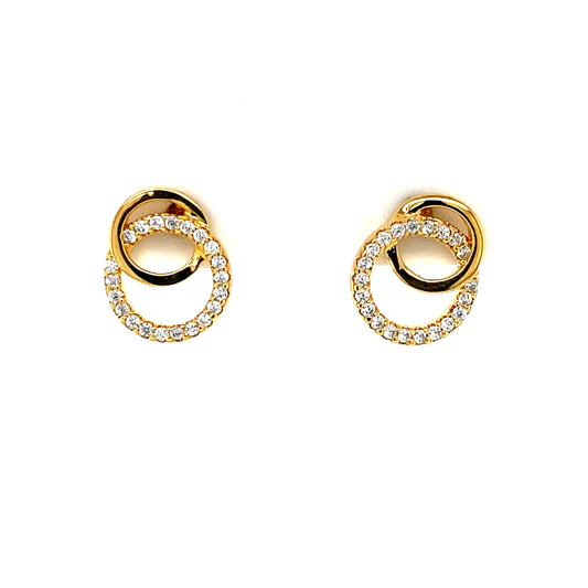 Gold-plated Silver CZ Circles Stud Earrings SE3536