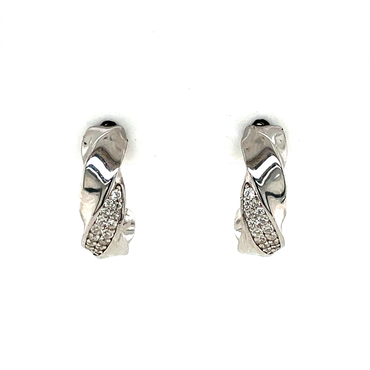 Silver CZ Twist Half-hoop Earrings SE3567