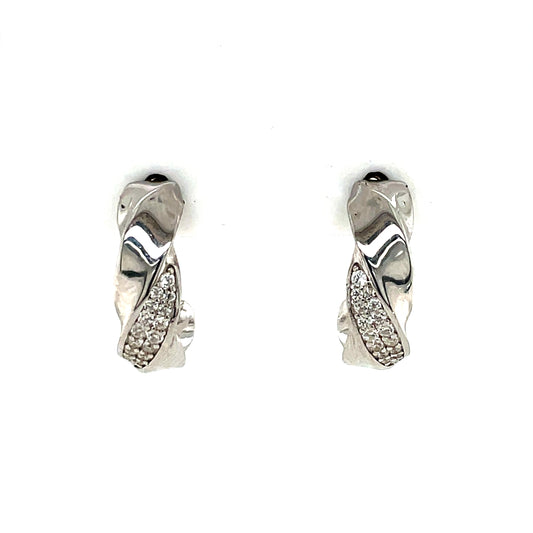 Silver CZ Twist Half-hoop Earrings SE3567