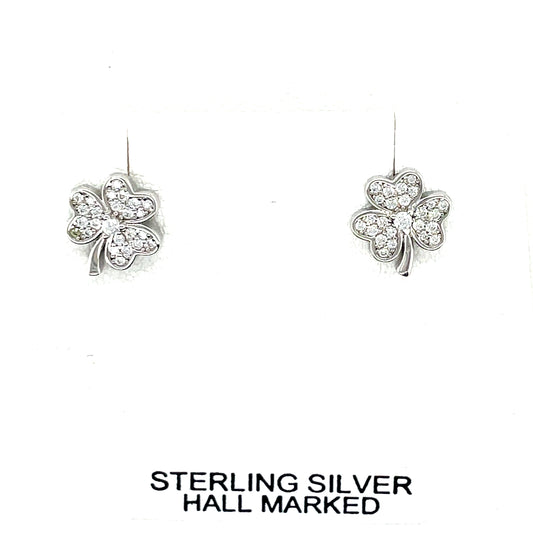 Silver Shamrock CZ Stud Earrings SE356