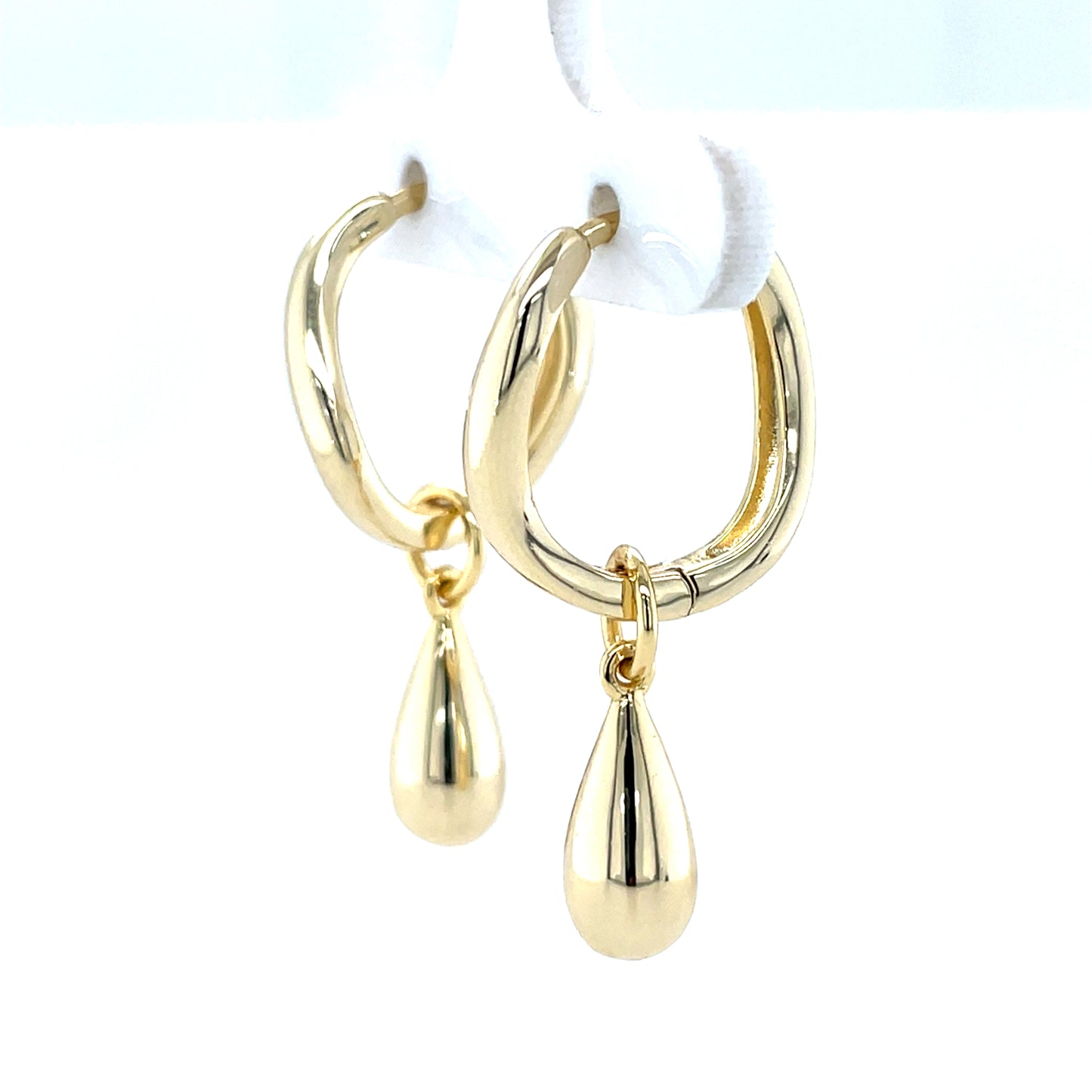 Silver Gold-plated Oval Hoop Earrings with Dropper SE3576