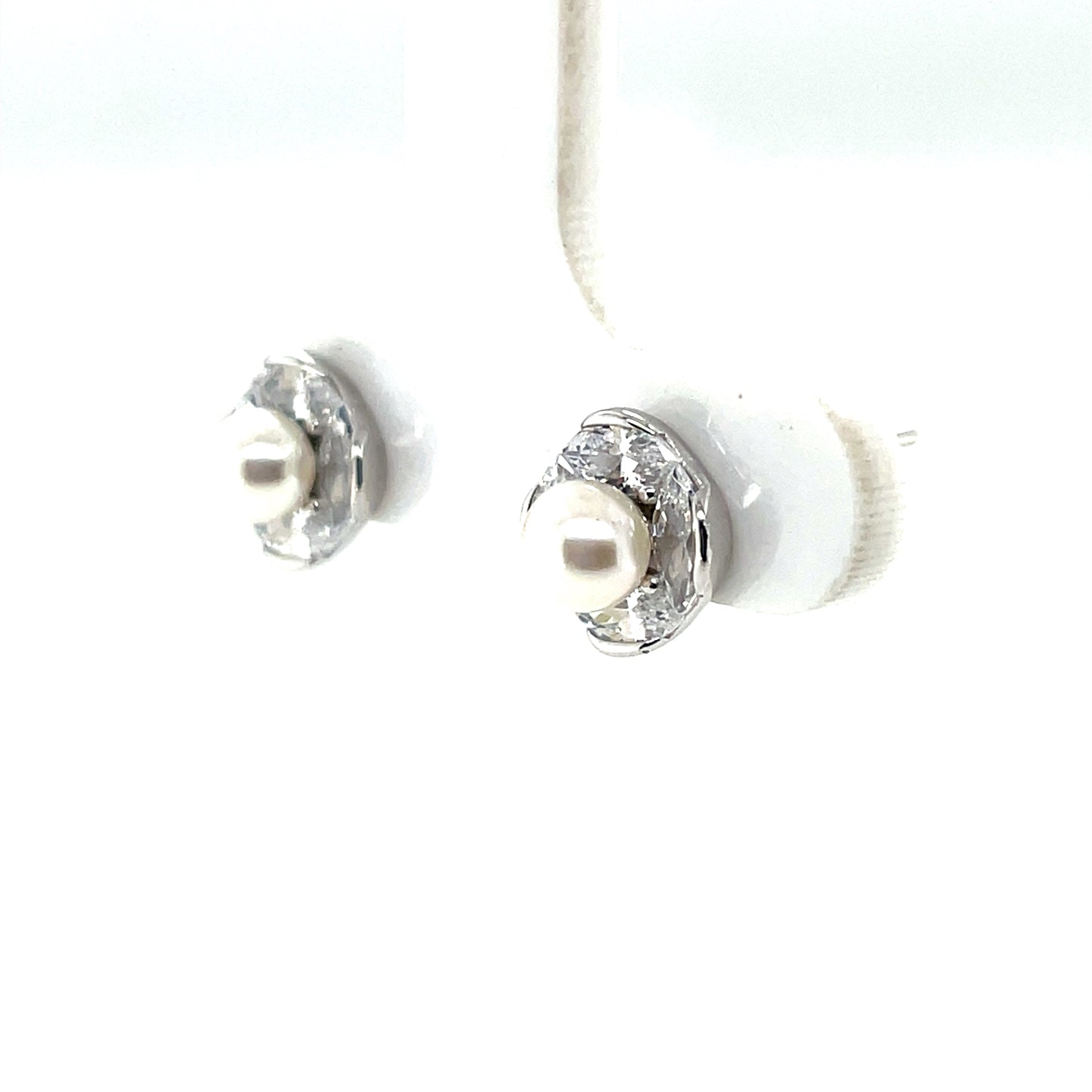Sterling Silver Freshwater Pearl CZ Halo Stud Earrings SE3579
