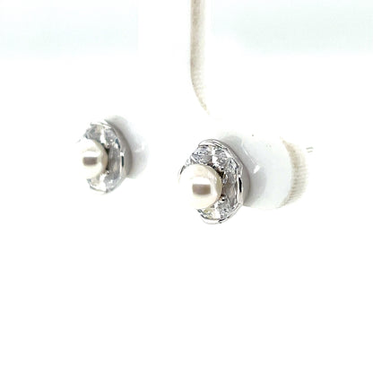 Sterling Silver Freshwater Pearl CZ Halo Stud Earrings SE3579