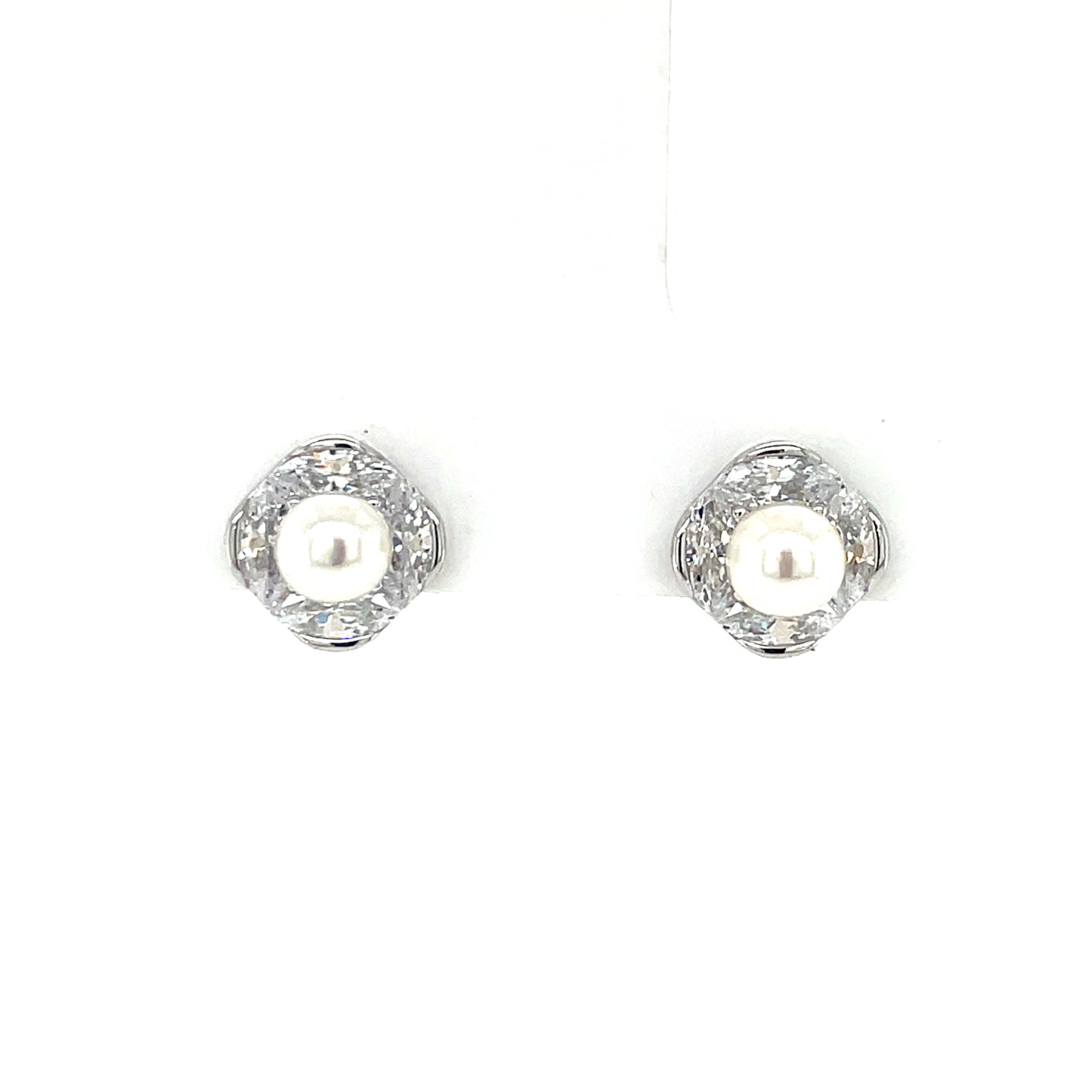 Sterling Silver Freshwater Pearl CZ Halo Stud Earrings SE3579