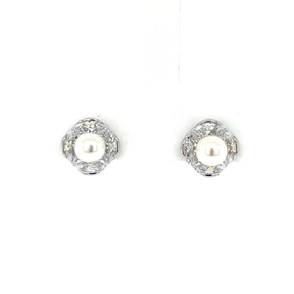 Sterling Silver Freshwater Pearl CZ Halo Stud Earrings SE3579