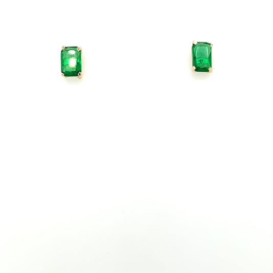 9ct Gold Emerald CZ Rectangular Stud Earrings GEE62