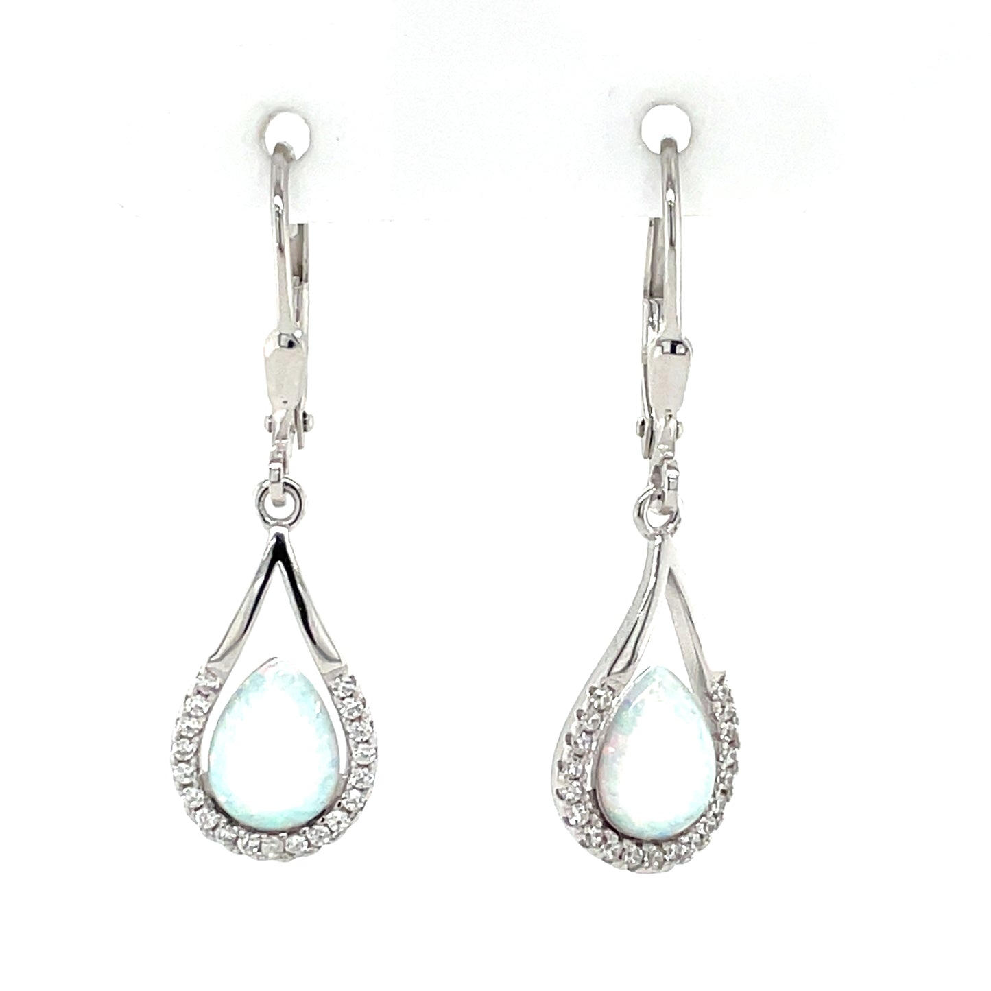 Sterling Silver Opal CZ Teardrop Earrings SE3621
