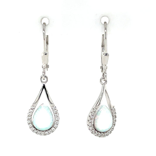 Sterling Silver Opal CZ Teardrop Earrings SE3621