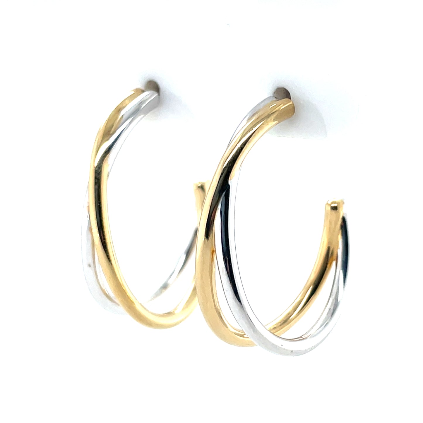Sterling Silver Goldplated Crossover Oval Hoop Earrings SE3627