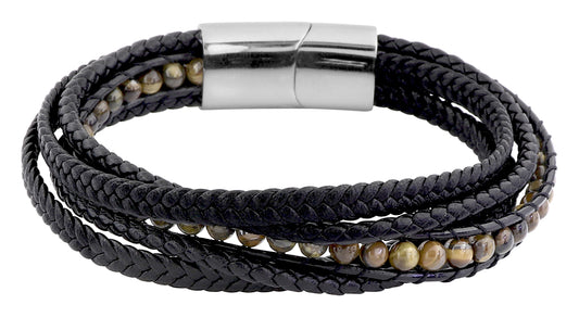 Men's Leather Bracelet Black Tiger's Eye 403855