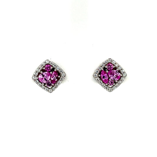 Silver Pink CZ Cushion Stud Earrings SE404/P