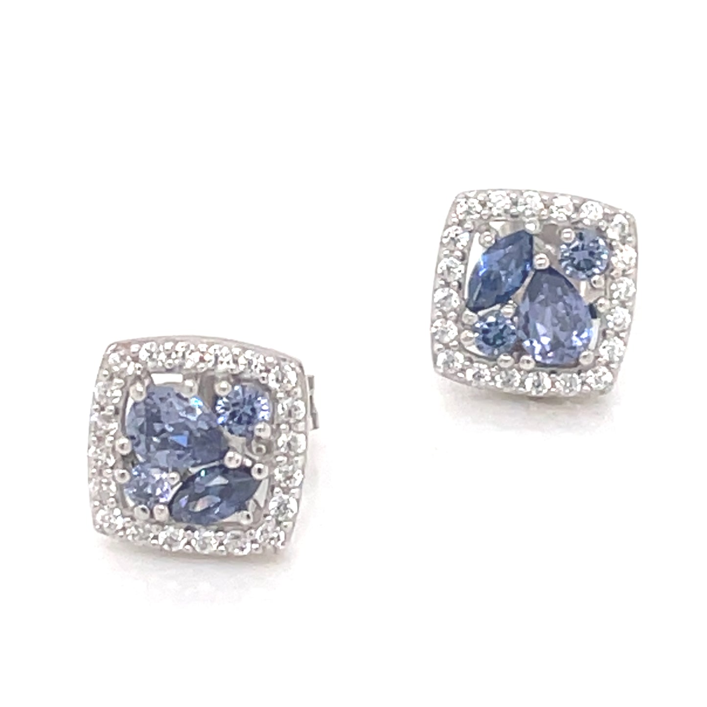 Sterling Silver Tanzanite CZ Cushion Halo Earrings SE404/TZ