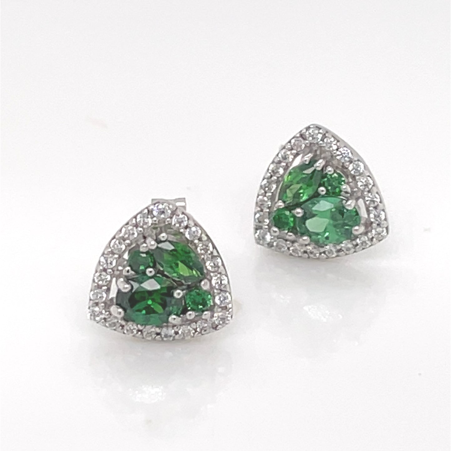 Sterling Silver Emerald CZ Triangular Stud Earrings SE408/E