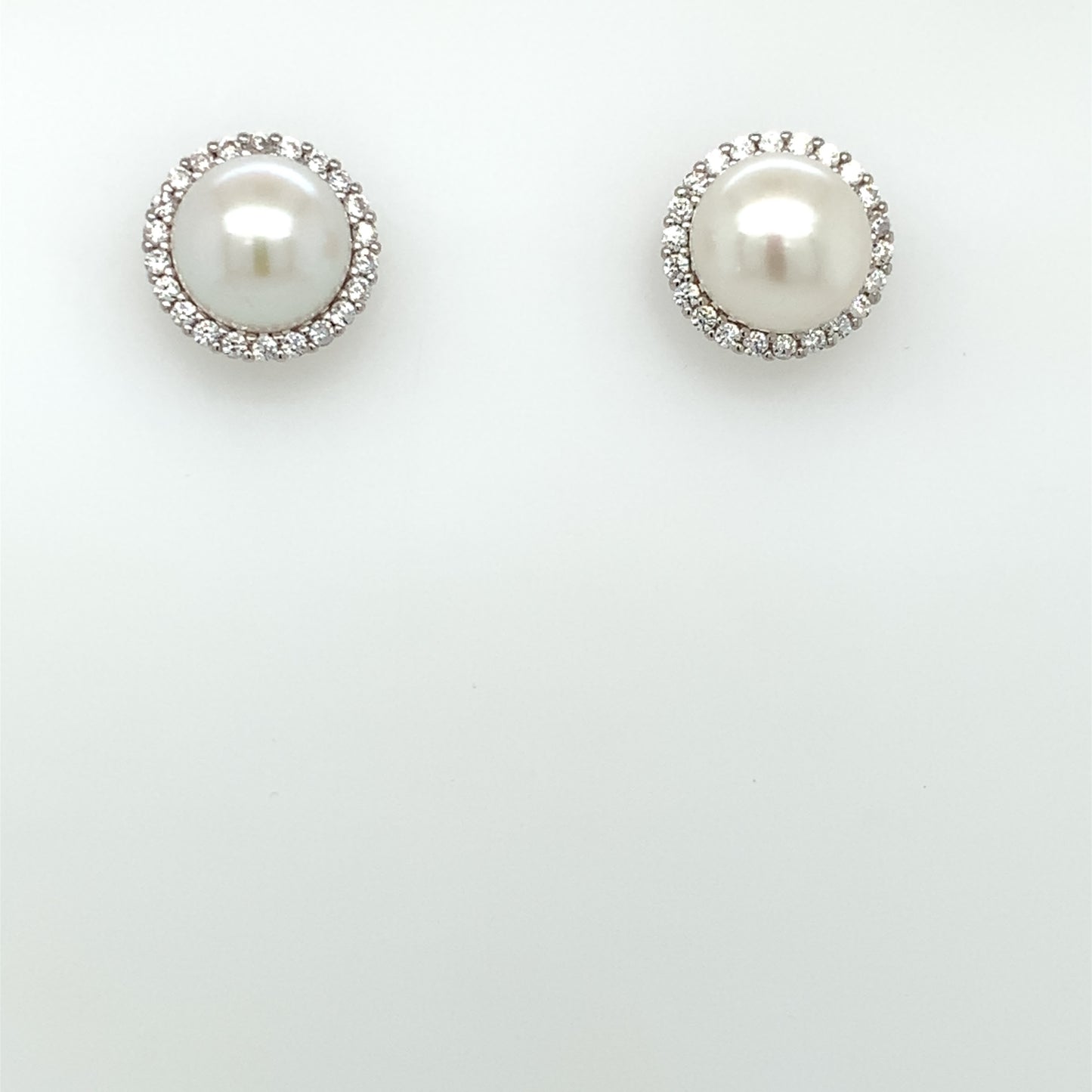 Sterling Silver CZ Freshwater Pearl Halo Stud Earrings SE412