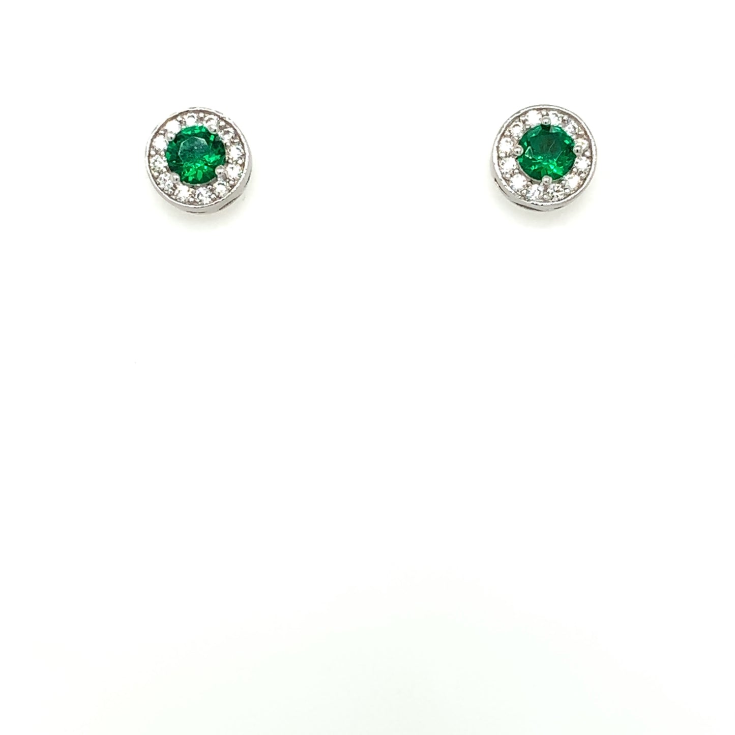 Sterling Silver Emerald CZ Halo Stud Earrings SE435/E