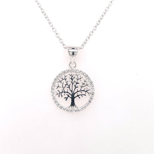 Silver 15mm CZ Tree of Life Pendant 450