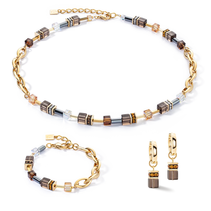 COEUR DE LION GeoCUBE® Chunky Chain hoop earrings gold-brown 4524211116