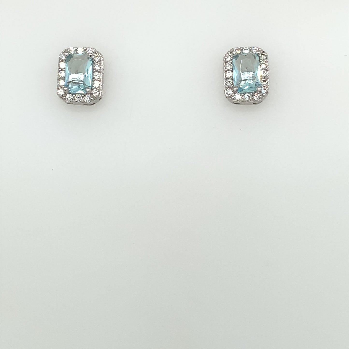 Sterling Silver Aqua CZ Vintage Cushion Earrings