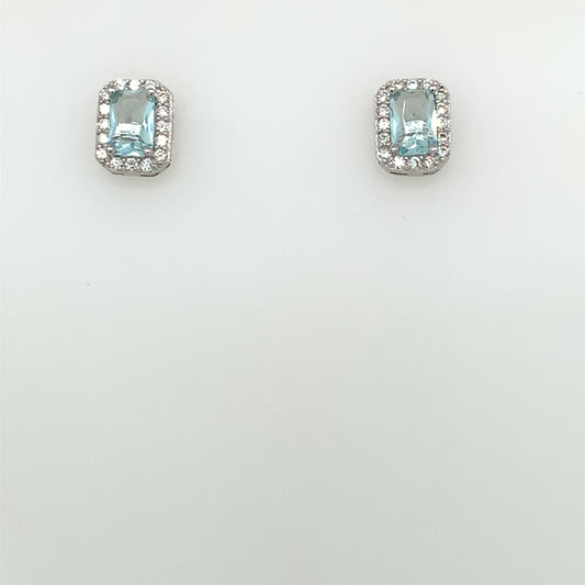 Sterling Silver Aqua CZ Vintage Cushion Earrings SE460