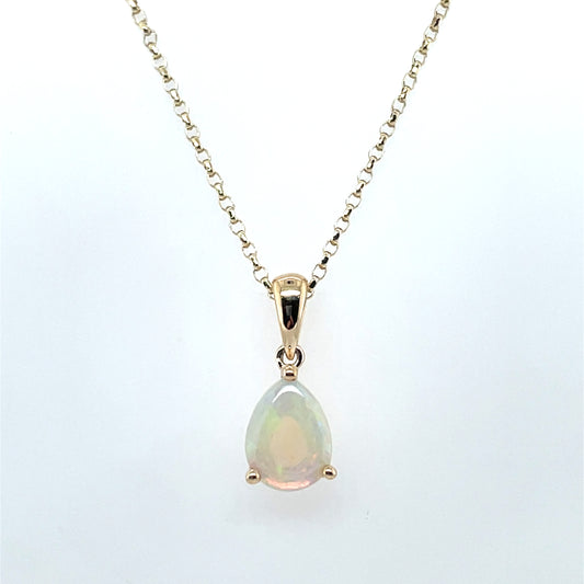 9ct Gold Real Opal Teardrop Pendant GPL61