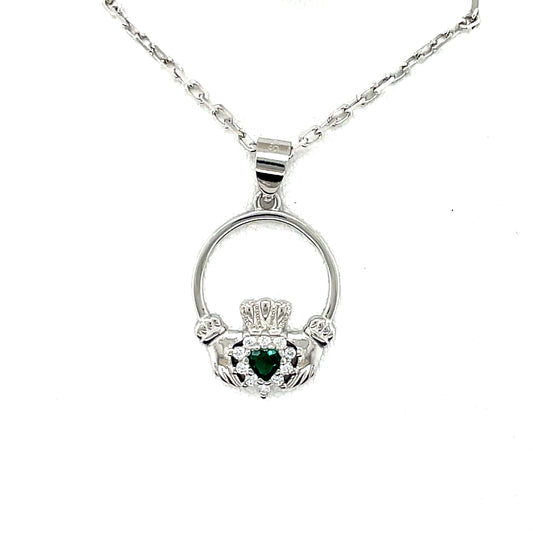 Sterling Silver Green CZ Claddagh Pendant SP5020/AG