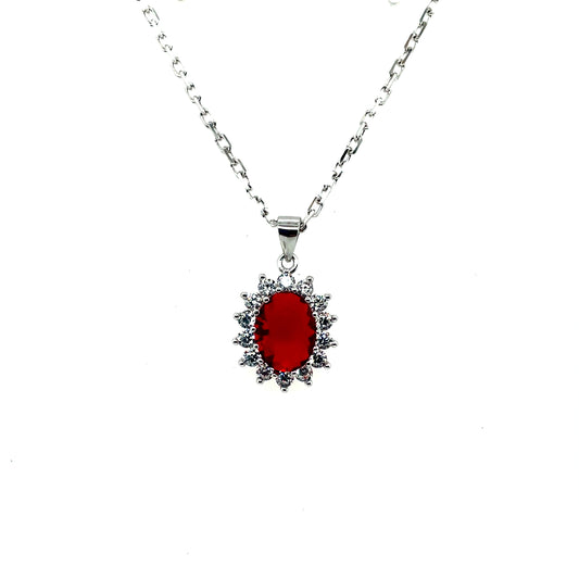 Sterling Silver Red CZ Oval Cluster Pendant SP5069/G