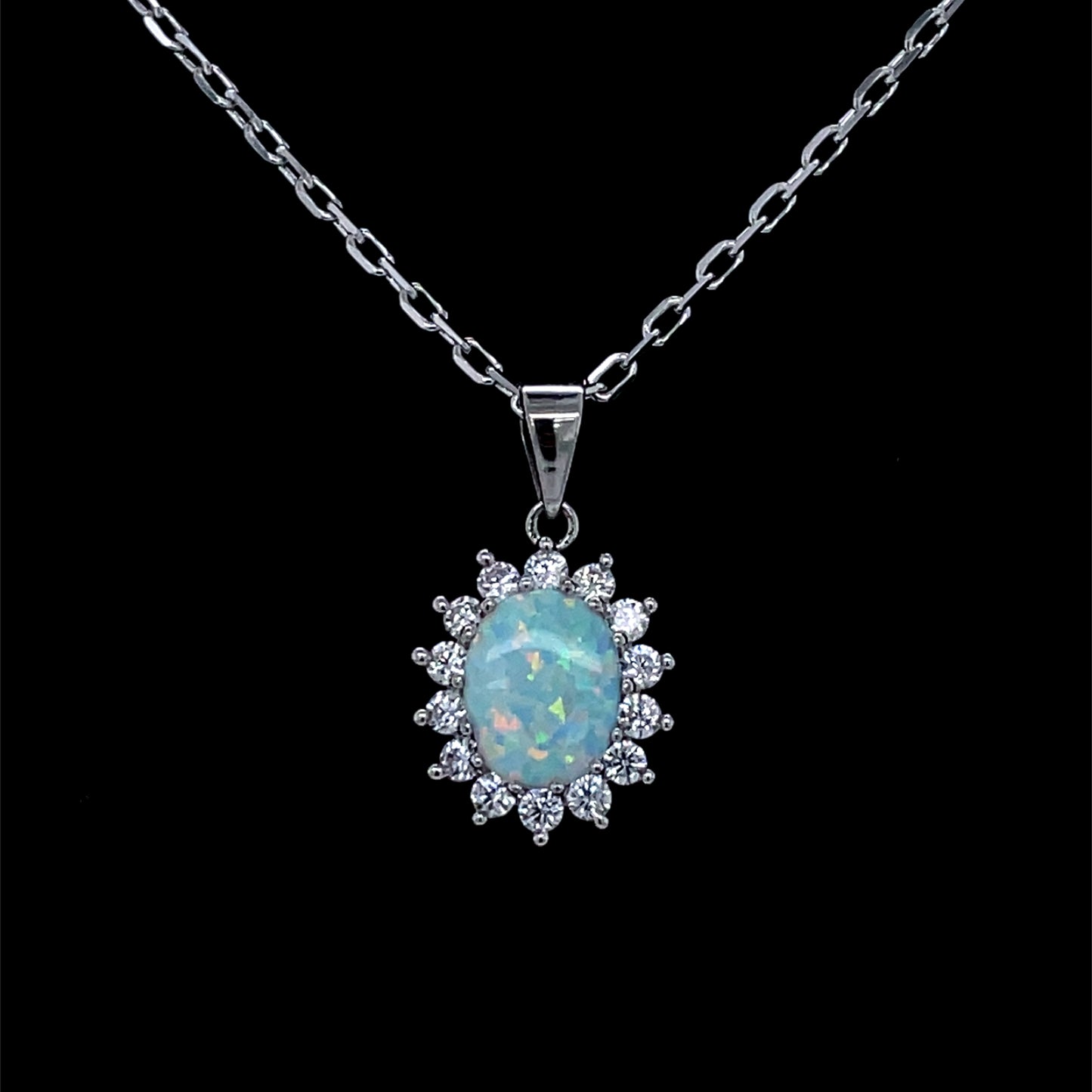 Sterling Silver Opal CZ Oval Cluster Pendant SP5069/OP